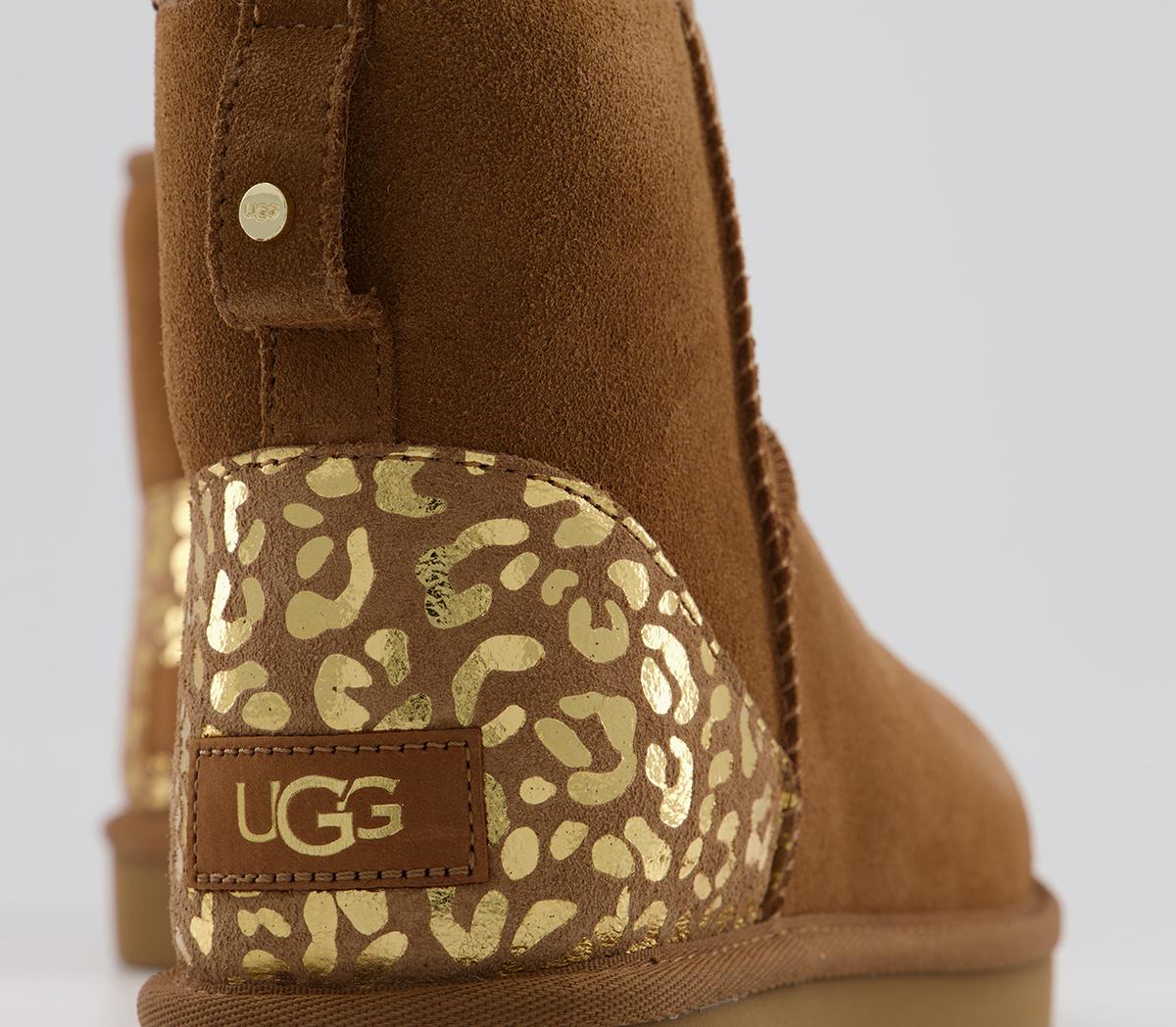 UGG Classic Mini Metallic Leopard Boots Chestnut - Women's Ankle Boots