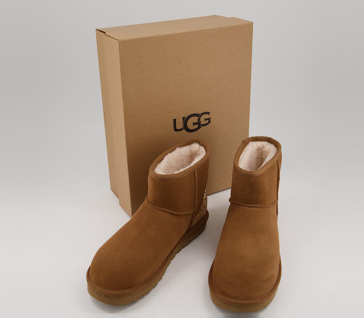 UGG Classic Mini Metallic Leopard Boots Chestnut - Women's Ankle Boots