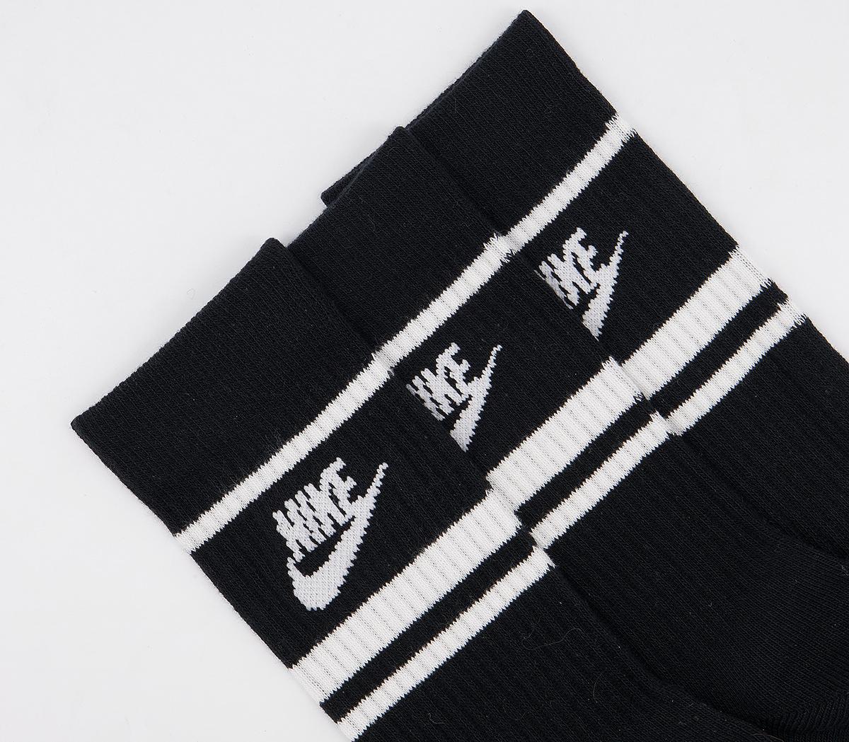 Nike Crew Socks 3 Pair Black White Striped - Socks