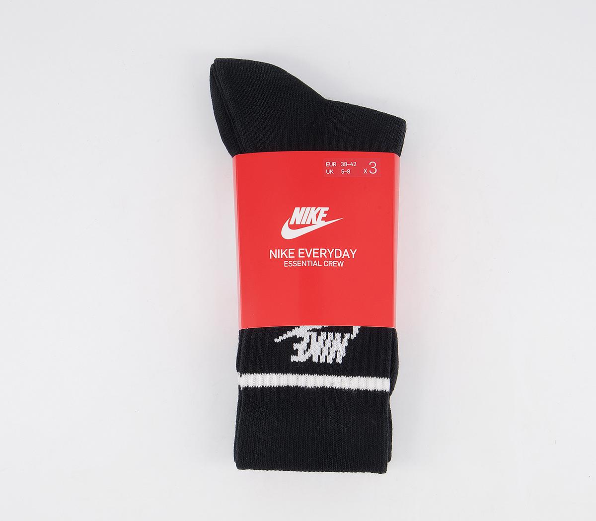 NikeCrew Socks 3 PairBlack White Striped