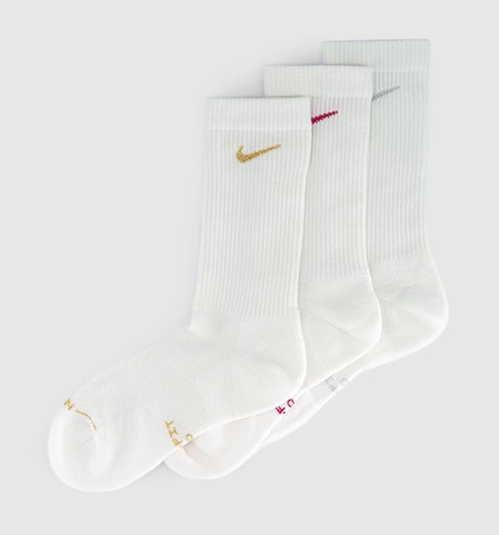 Nike Crew Socks 3 Pairs White Metallic