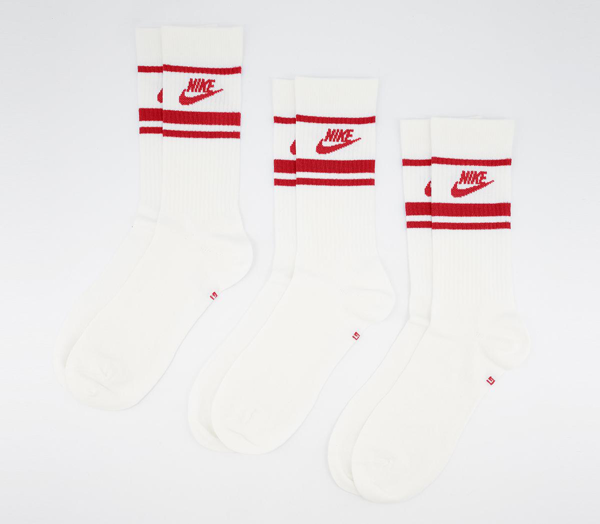 Nike Crew Socks 3 Pair White University Red Striped - Socks