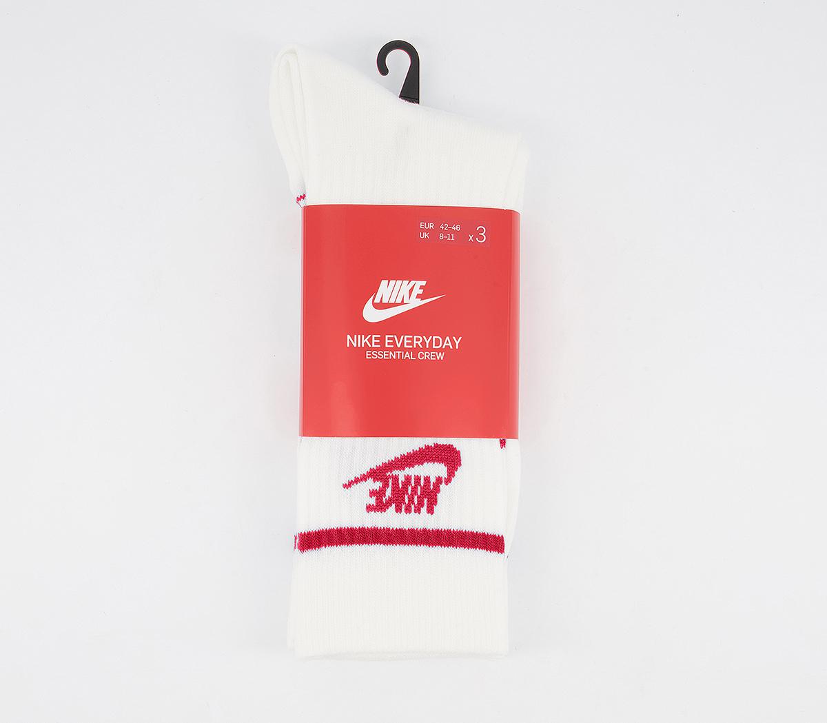 NikeCrew Socks 3 PairWhite University Red Striped