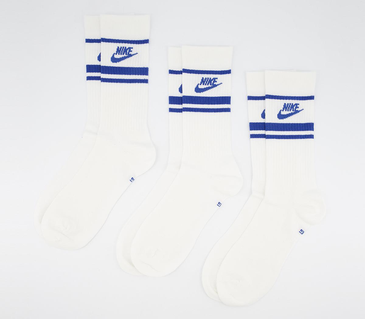 Nike Crew Socks 3 Pack White Game Royal Striped - Socks