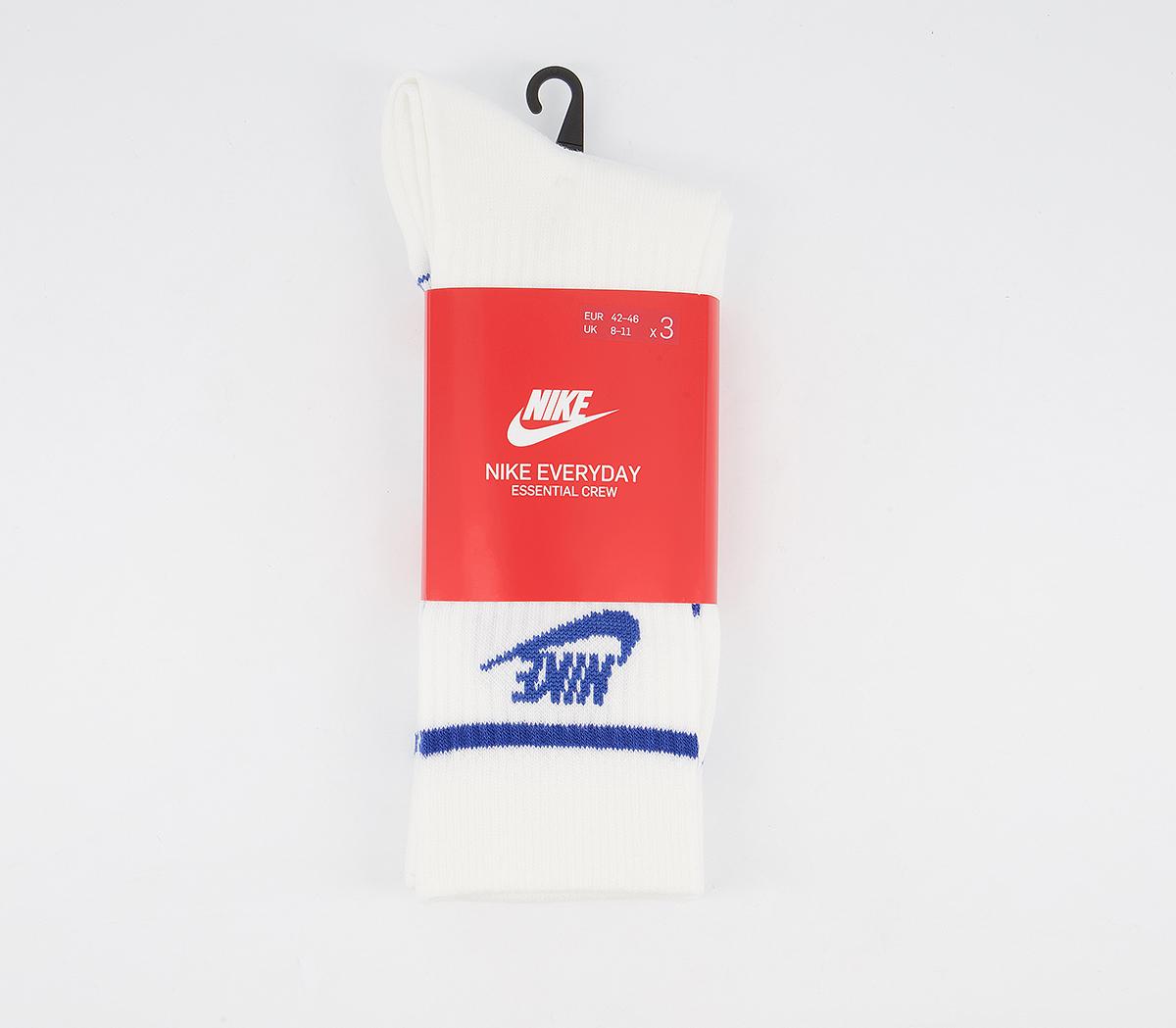 NikeCrew Socks 3 PackWhite Game Royal Striped