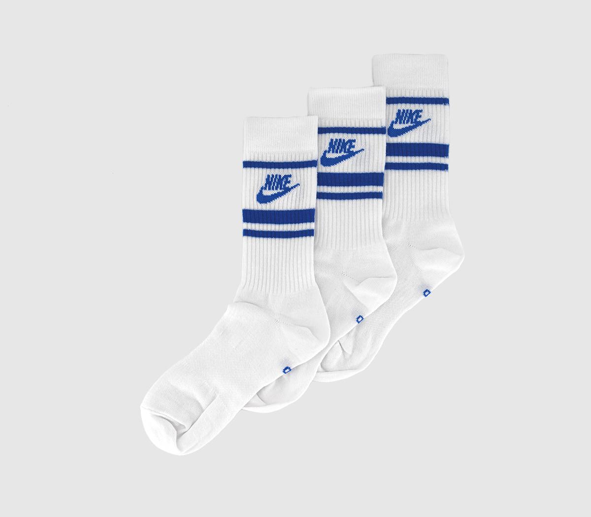 Nike Crew Socks 3 Pairs White Blue Stripe, M