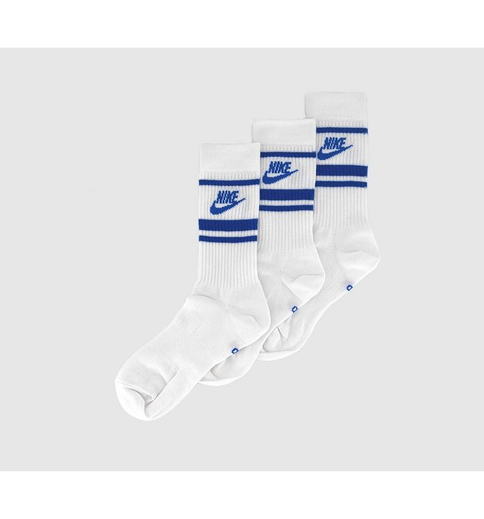 Nike Crew Socks 3 Pairs White Blue Stripe Cotton