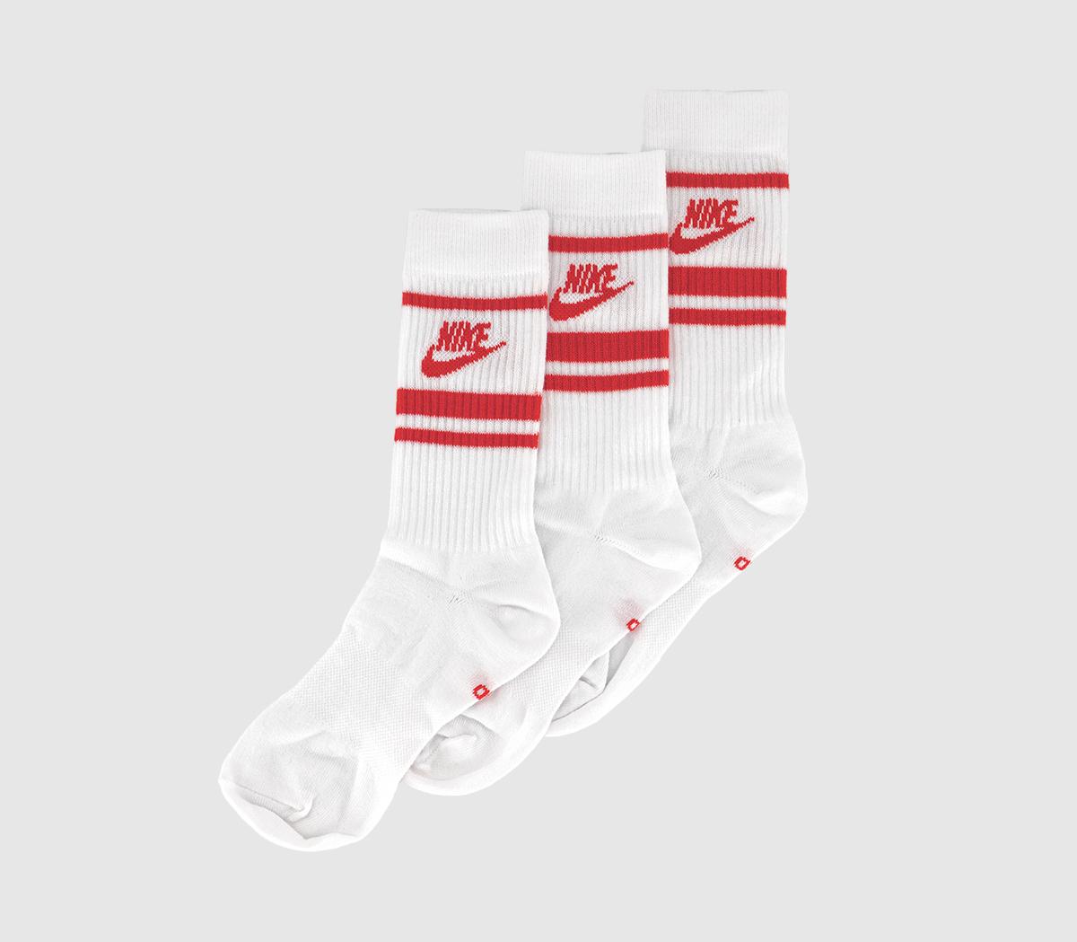 Nike Crew Socks 3 Pack White University Red Stripe, L