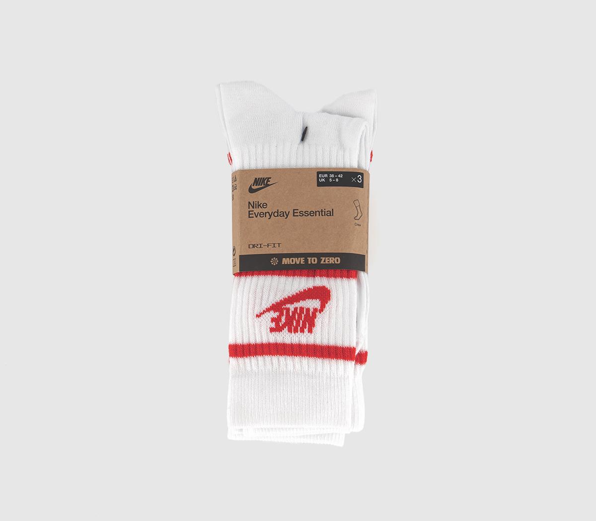 Nike Crew Socks 3 Pack White University Red Stripe - Socks