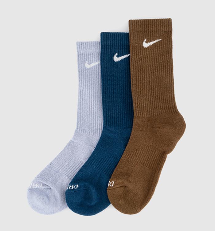 Nike Crew Socks 3 Pairs Navy Brown