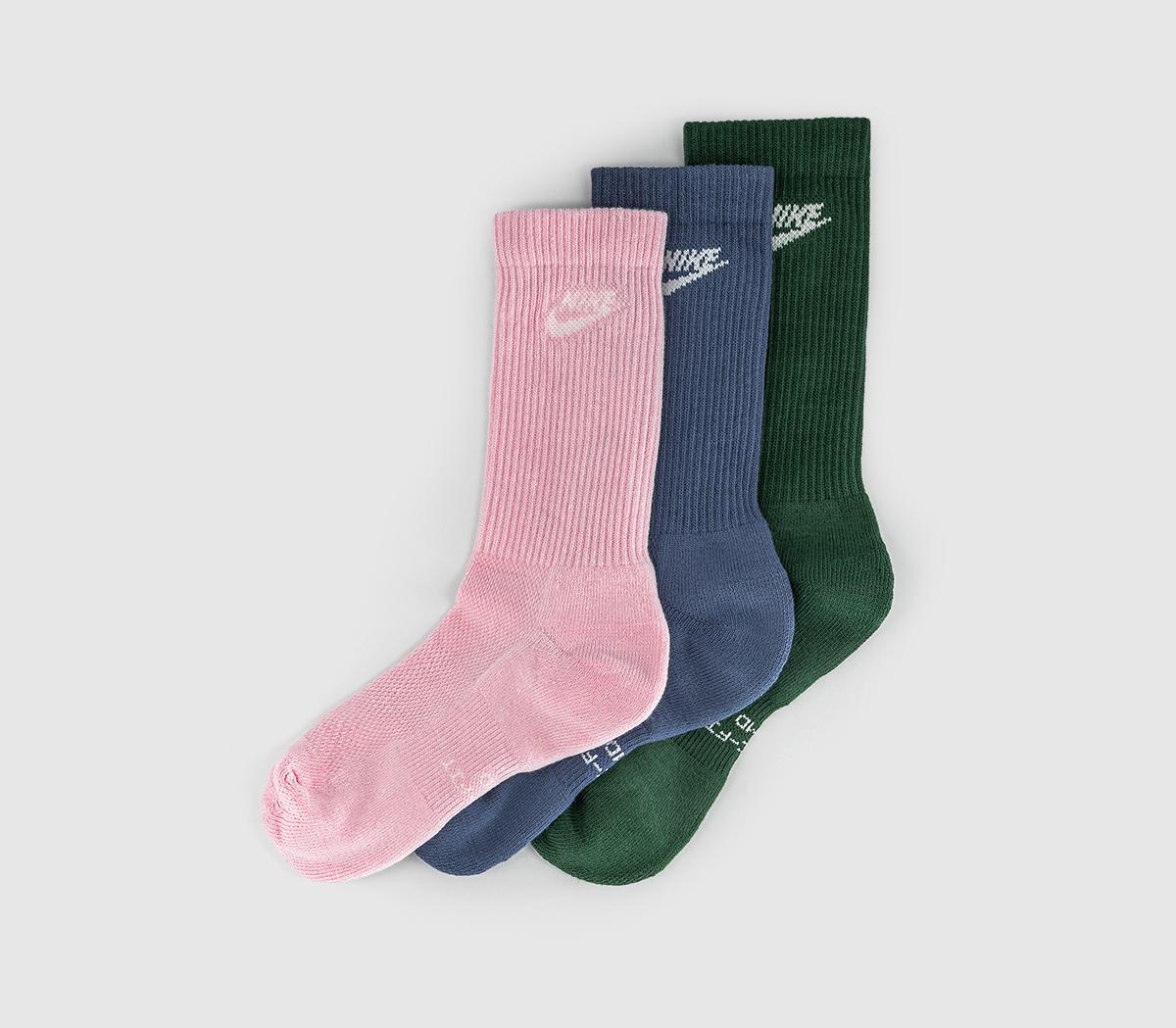 NikeCrew Socks 3 PairsBlue Green Pink