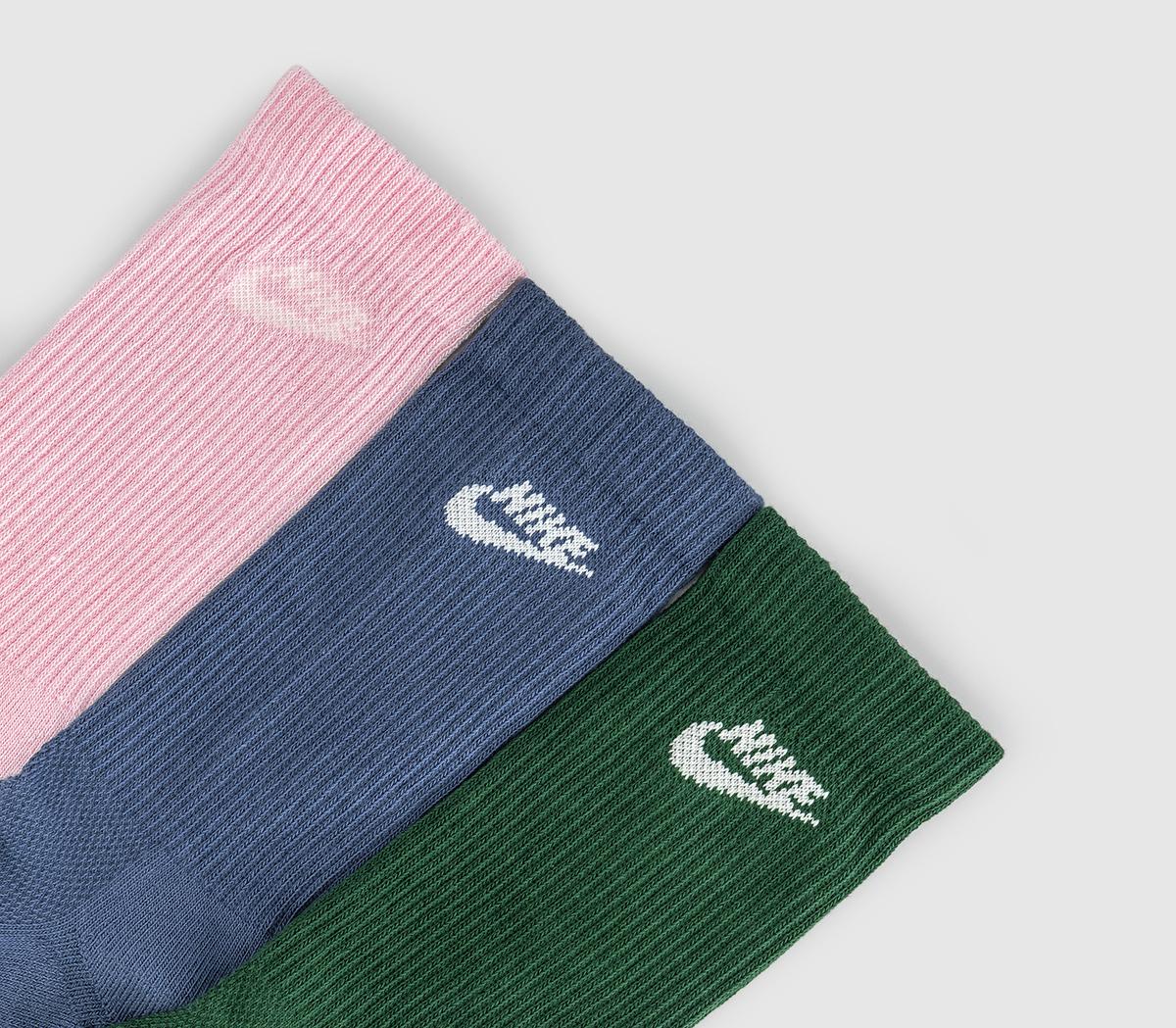 NikeCrew Socks 3 PairsBlue Green Pink