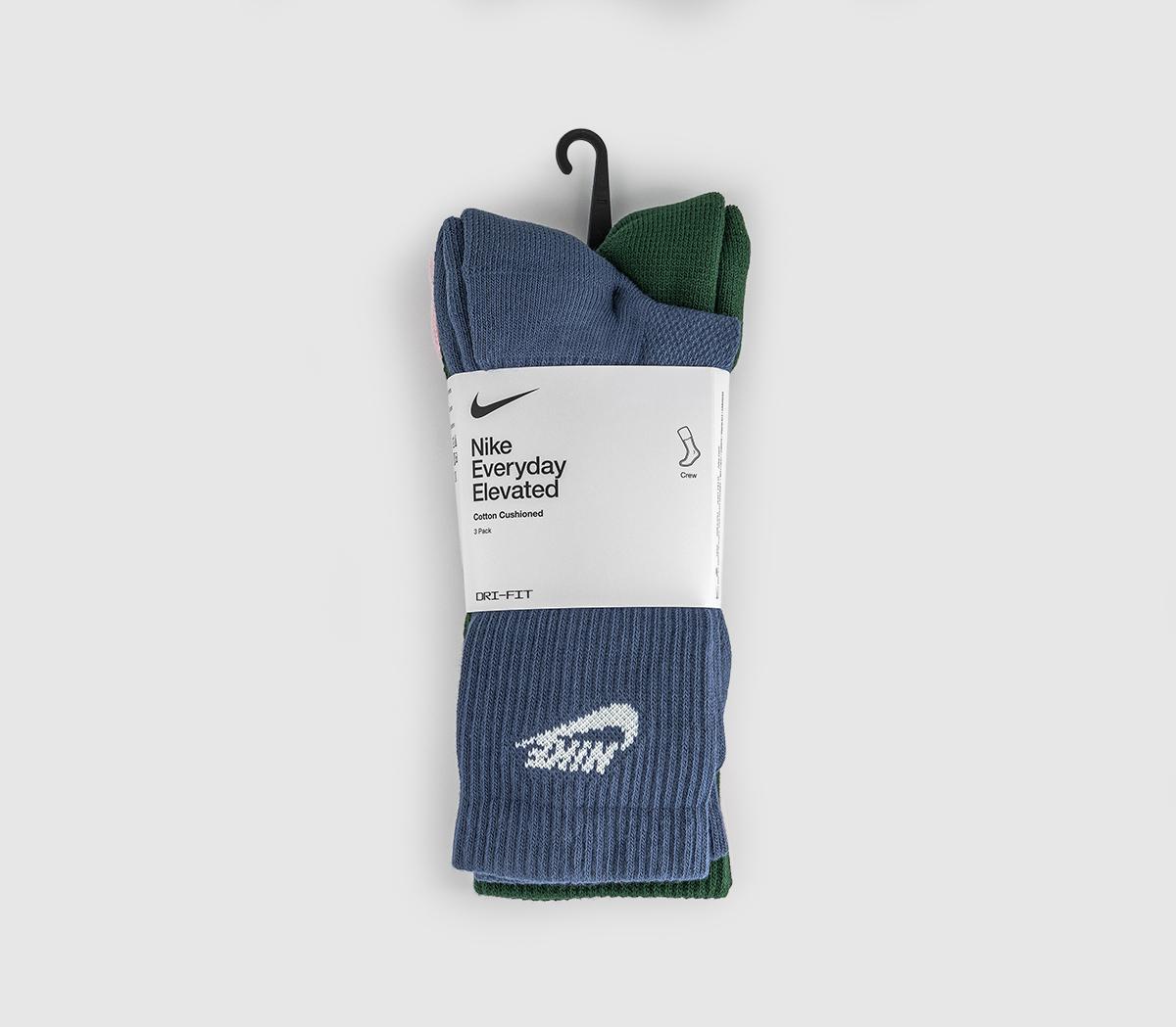 NikeCrew Socks 3 PairsBlue Green Pink