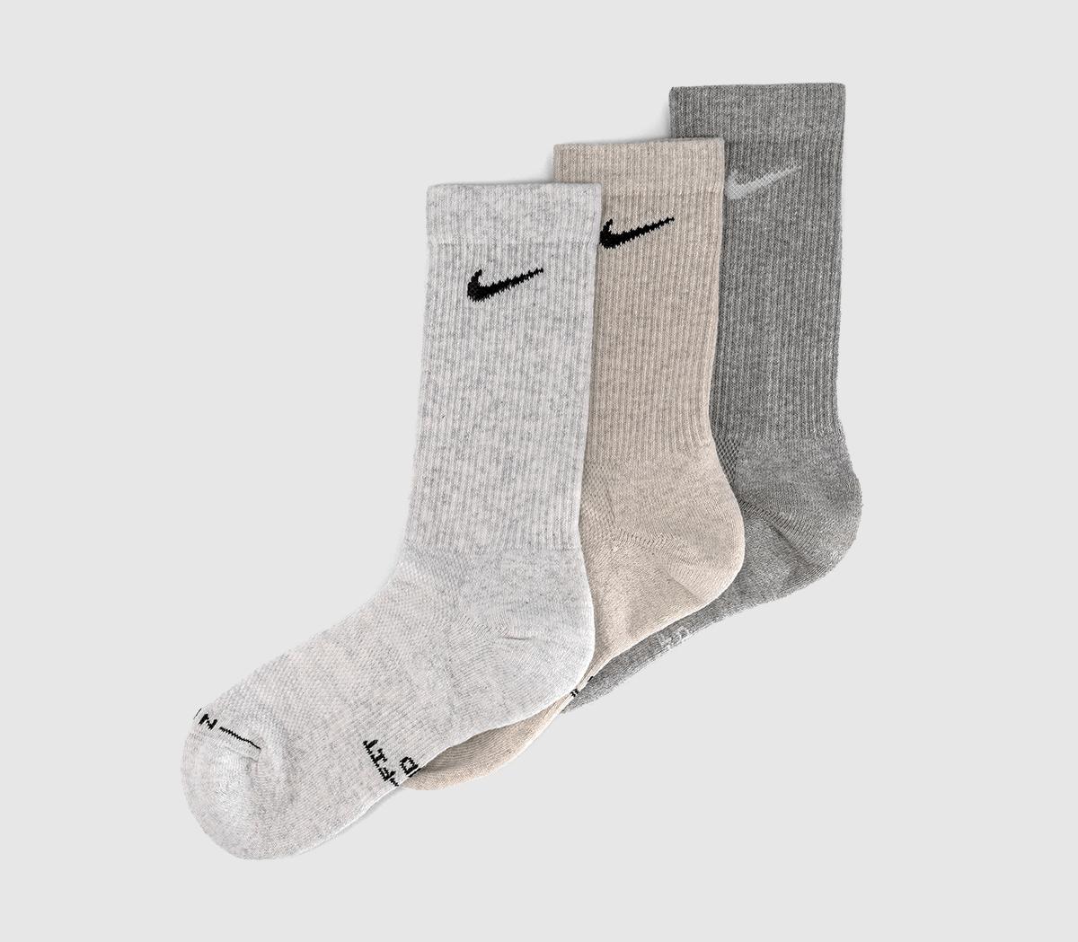 NikeCrew Socks 3 PairsCharcoal Oatmeal Grey