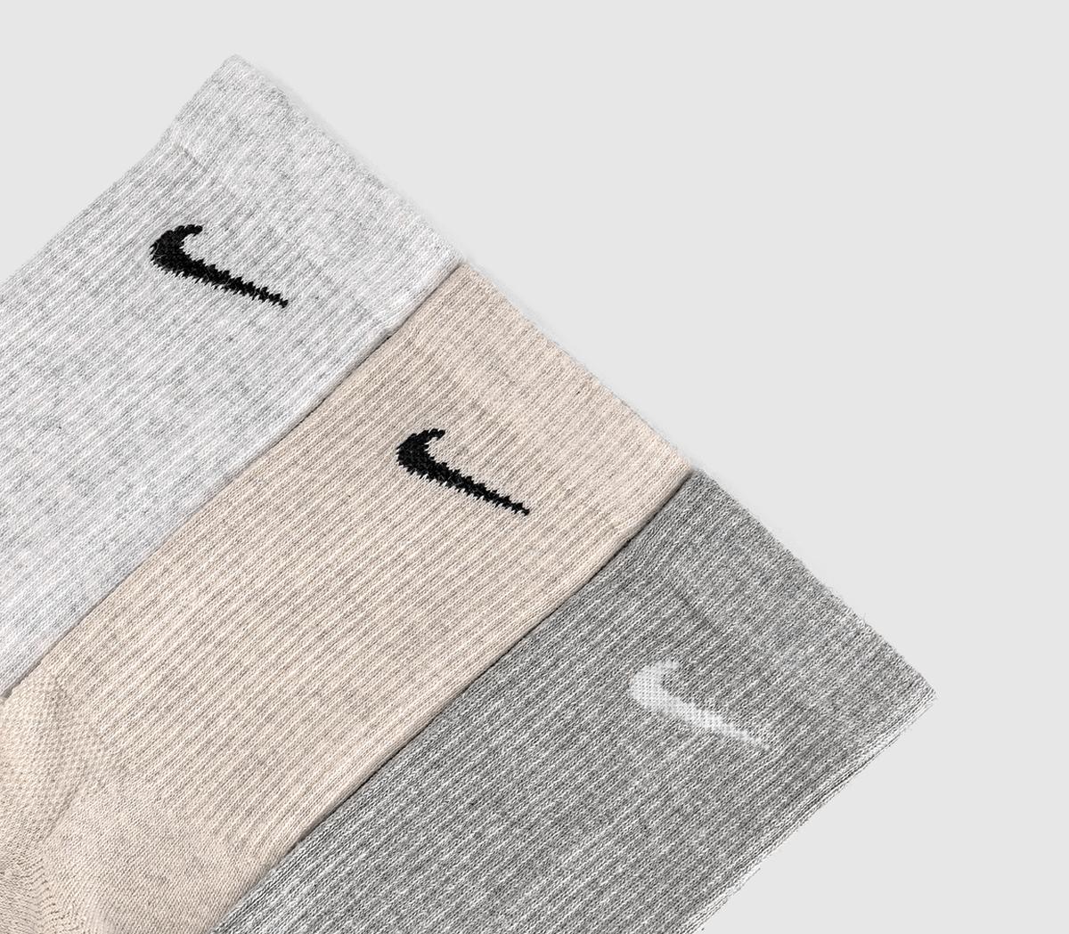 NikeCrew Socks 3 PairsCharcoal Oatmeal Grey