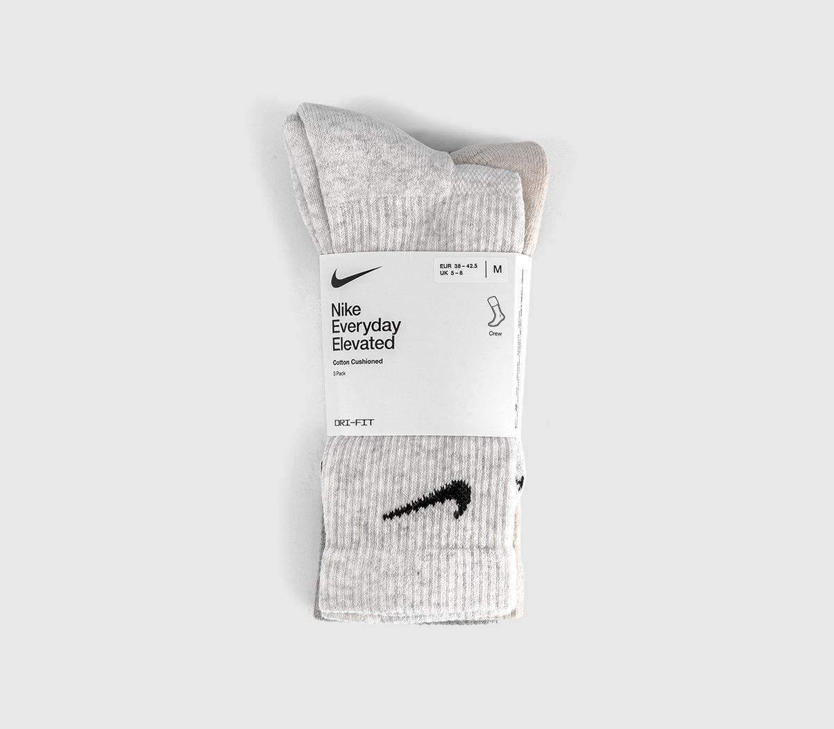 NikeCrew Socks 3 PairsCharcoal Oatmeal Grey