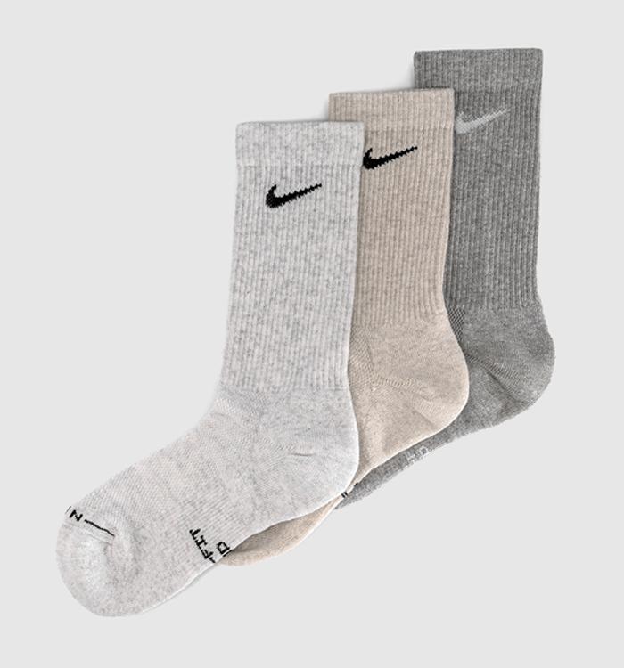 Nike Crew Socks 3 Pairs Charcoal Oatmeal Grey