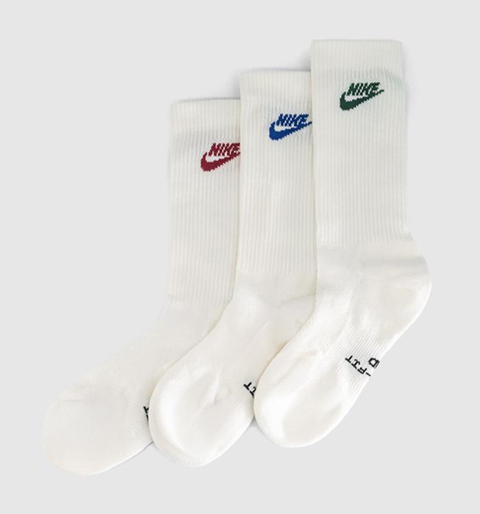 Nike Crew Socks 3 Pairs Red Green White Logo