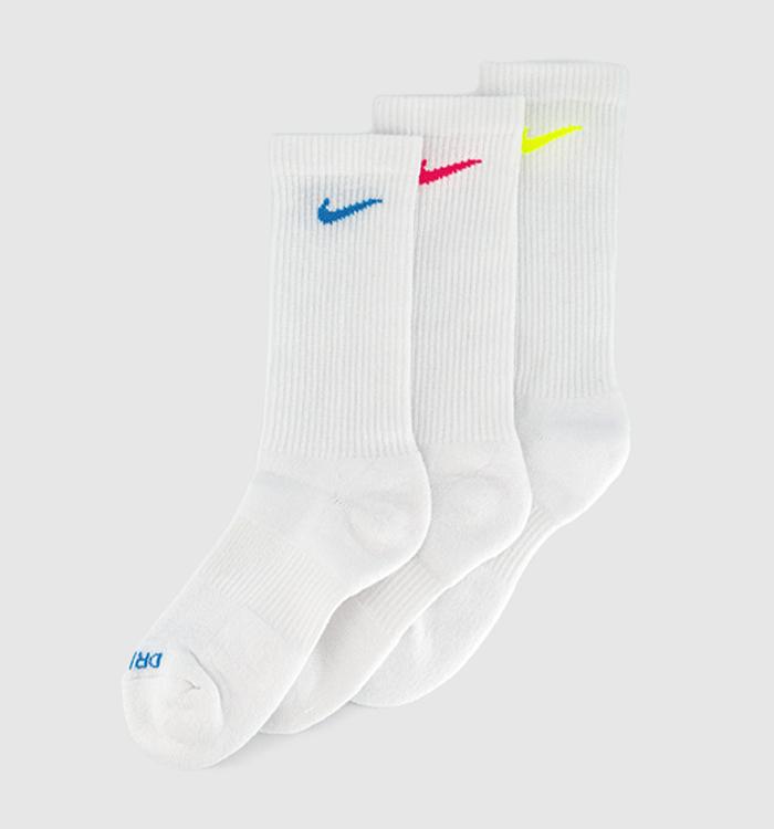 Nike Crew Socks 3 Pairs Bright Green Pink Blue