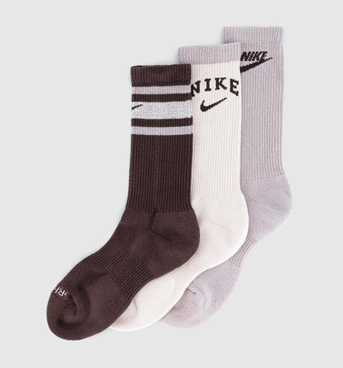 Nike Crew Socks 3 Pairs Purple Brown Multi