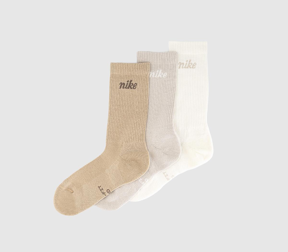 Nike Crew Socks 3 Pairs Cream Beige  Natural in   Size M, Office Shoes