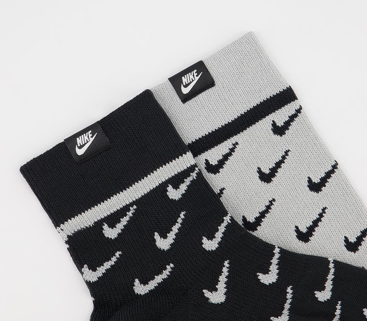 NikeSnkr Socks 2 PairBlack Grey Multi