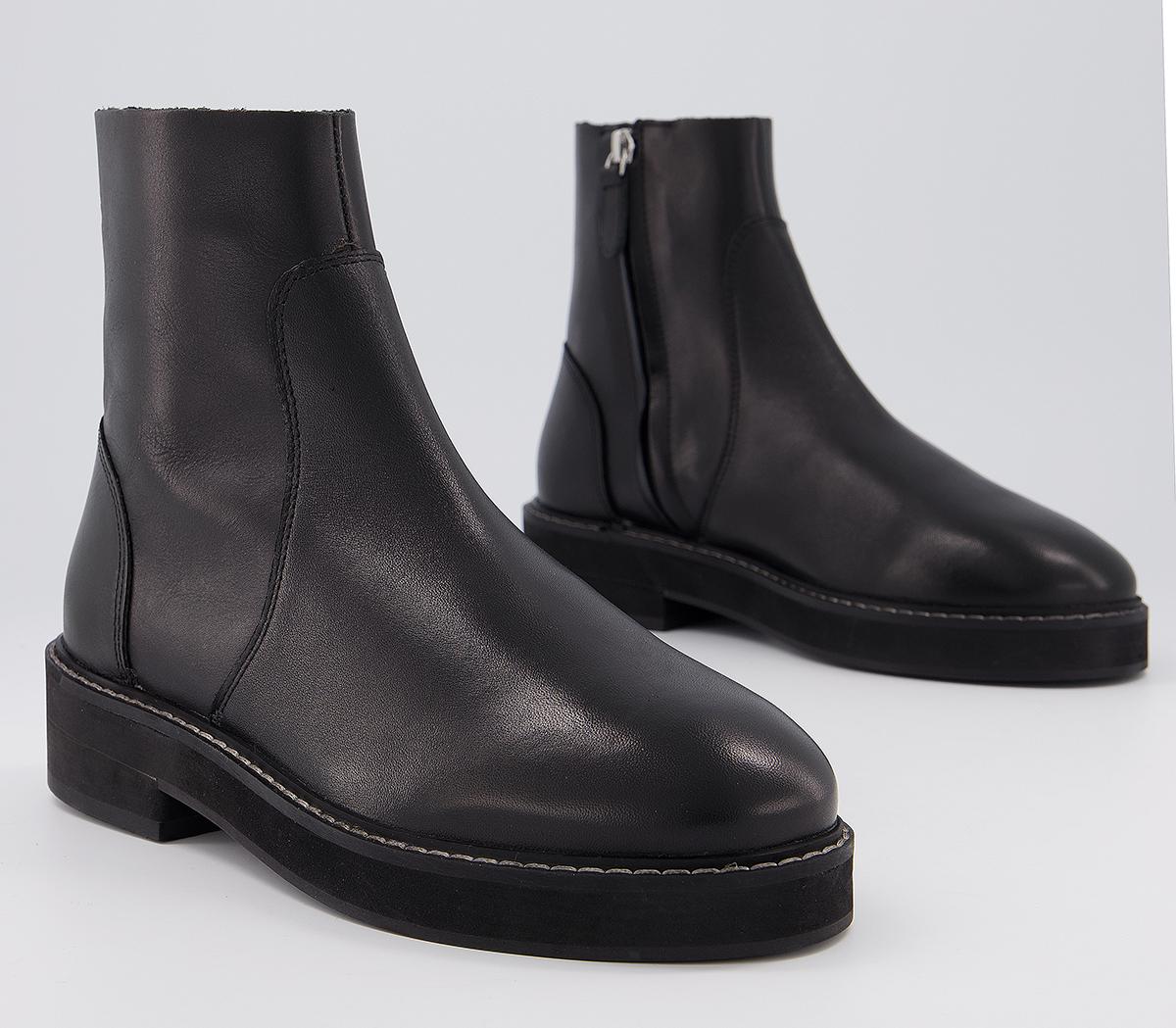 OFFICE Align Smooth Sole Ankle Boots Black Leather Mix Women's Ankle