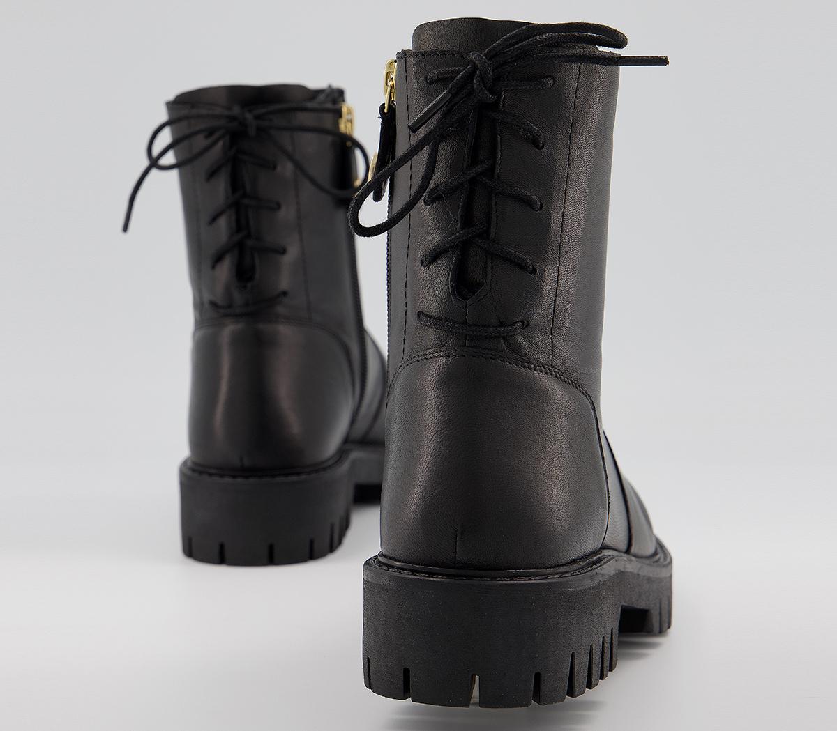 Office Abound Back Lace Cleated Boots Office Abound Back Lace Cleated Boots Black Leather