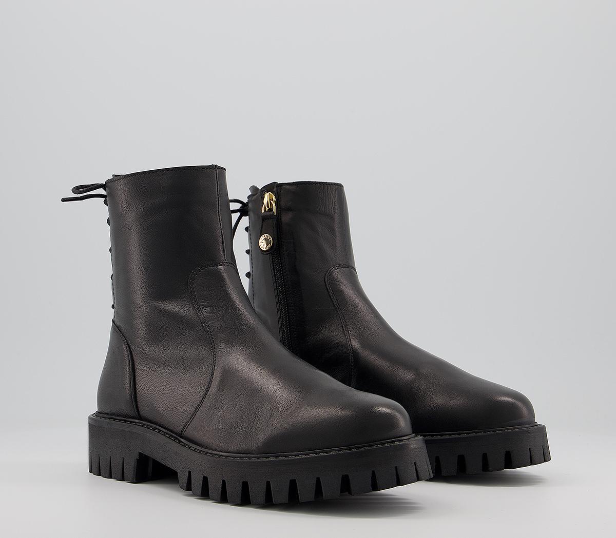 Office Abound Back Lace Cleated Boots Office Abound Back Lace Cleated Boots Black Leather