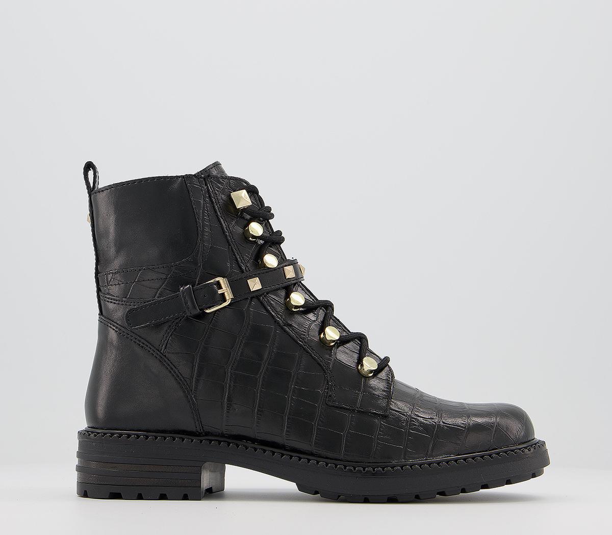 OFFICEApprove Feature Strap Lace Up BootsBlack Croc Leather Mix