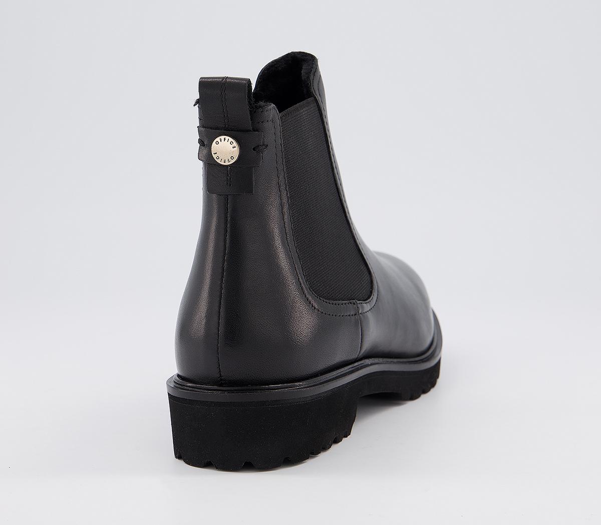 OFFICEArtful Feminine Chelsea BootsBlack Leather With Fur Lining