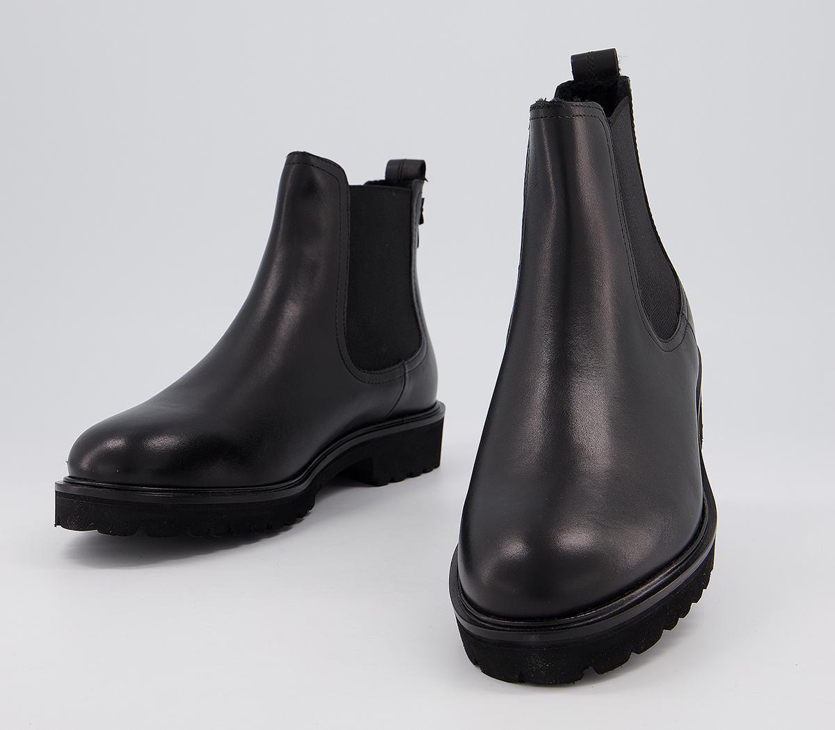 OFFICE Artful Feminine Chelsea Boots Black Leather With Fur Lining ...