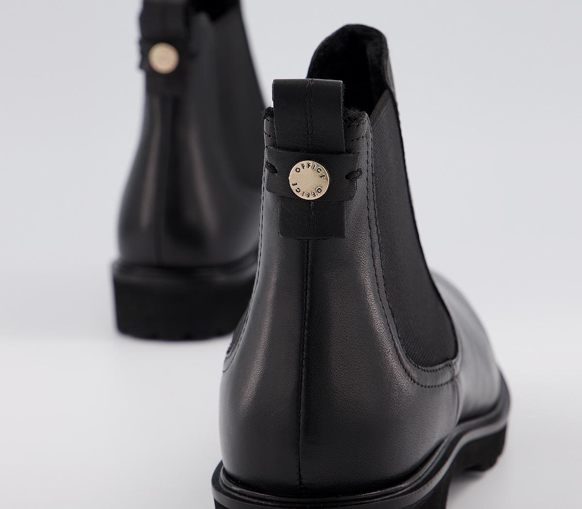 OFFICEArtful Feminine Chelsea BootsBlack Leather With Fur Lining