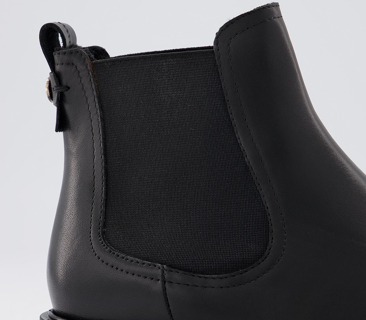 OFFICEArtful Feminine Chelsea BootsBlack Leather With Fur Lining
