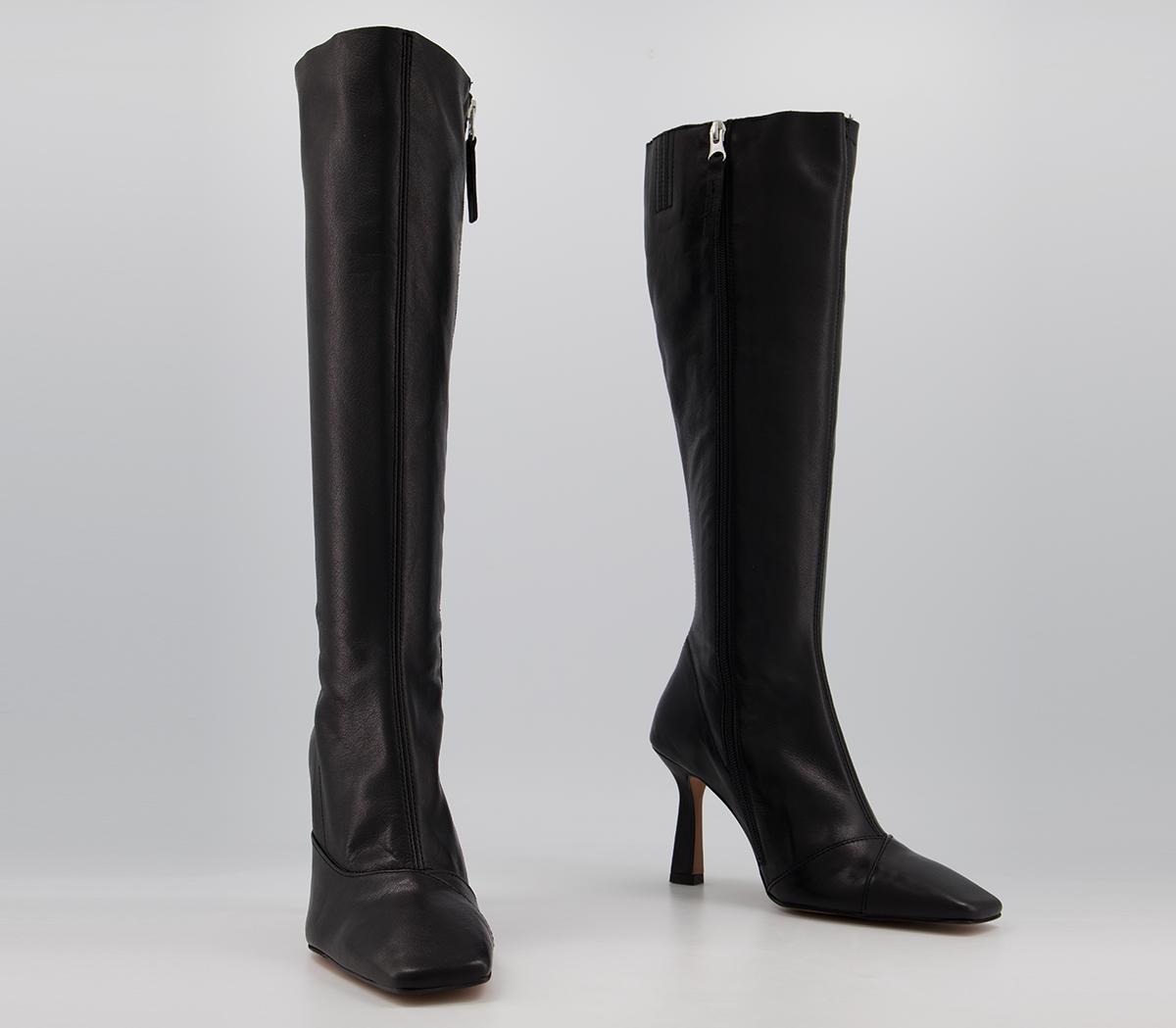 OFFICE Kimber Square Toe Knee Boots Black Leather - Knee High Boots