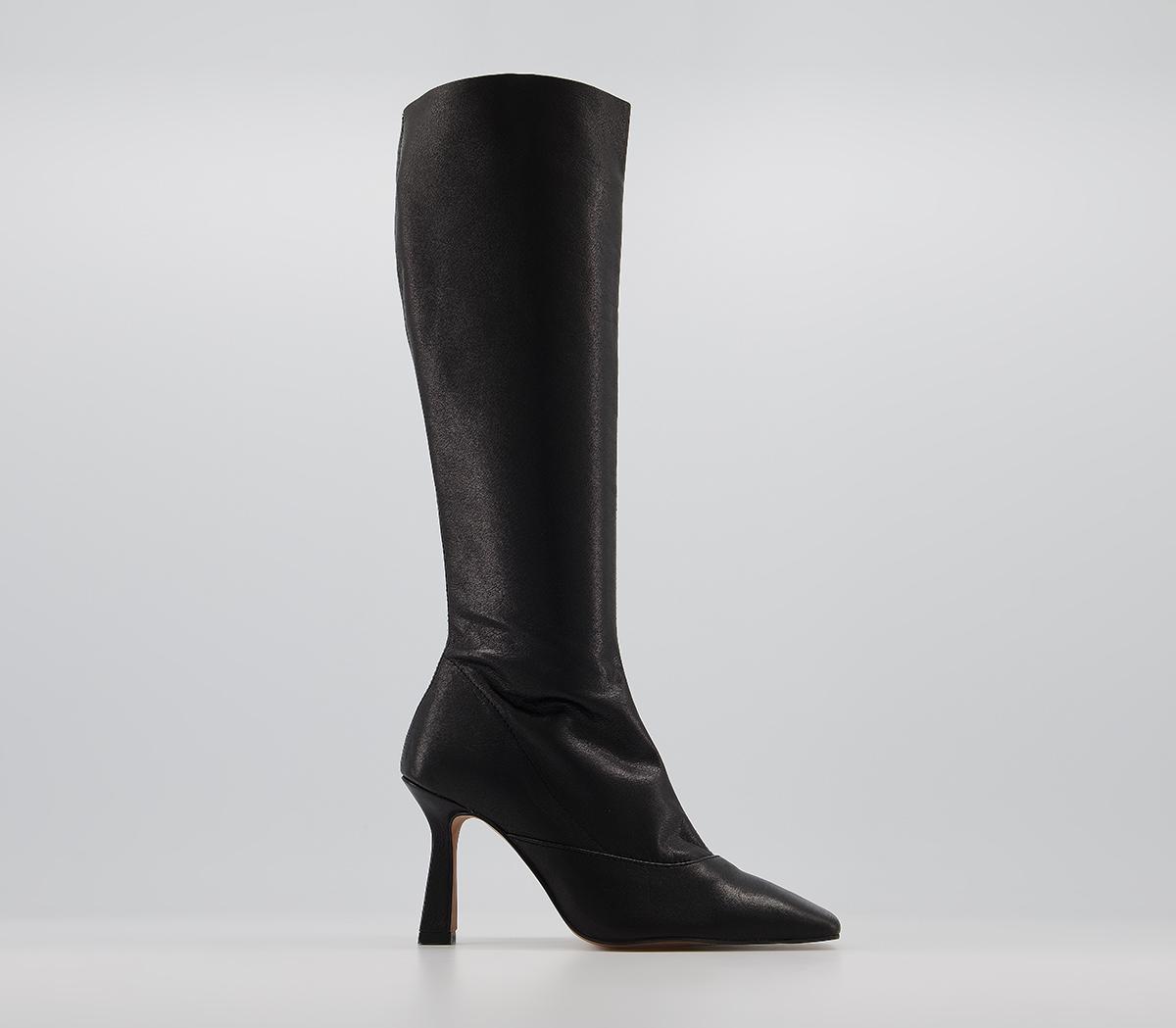 black square toe knee high boots