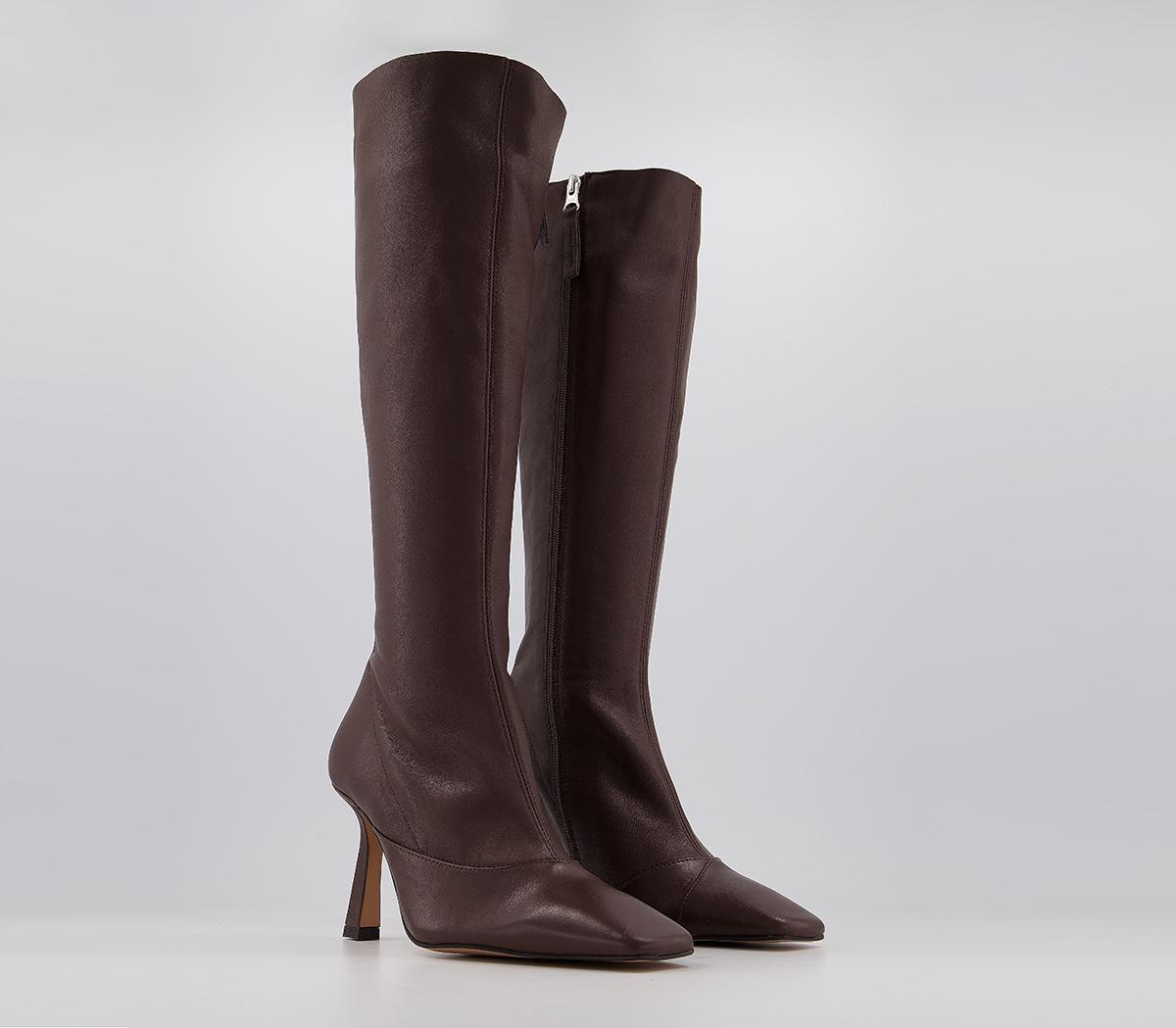 OFFICE Kimber Square Toe Knee Boots Choc Leather - Knee High Boots