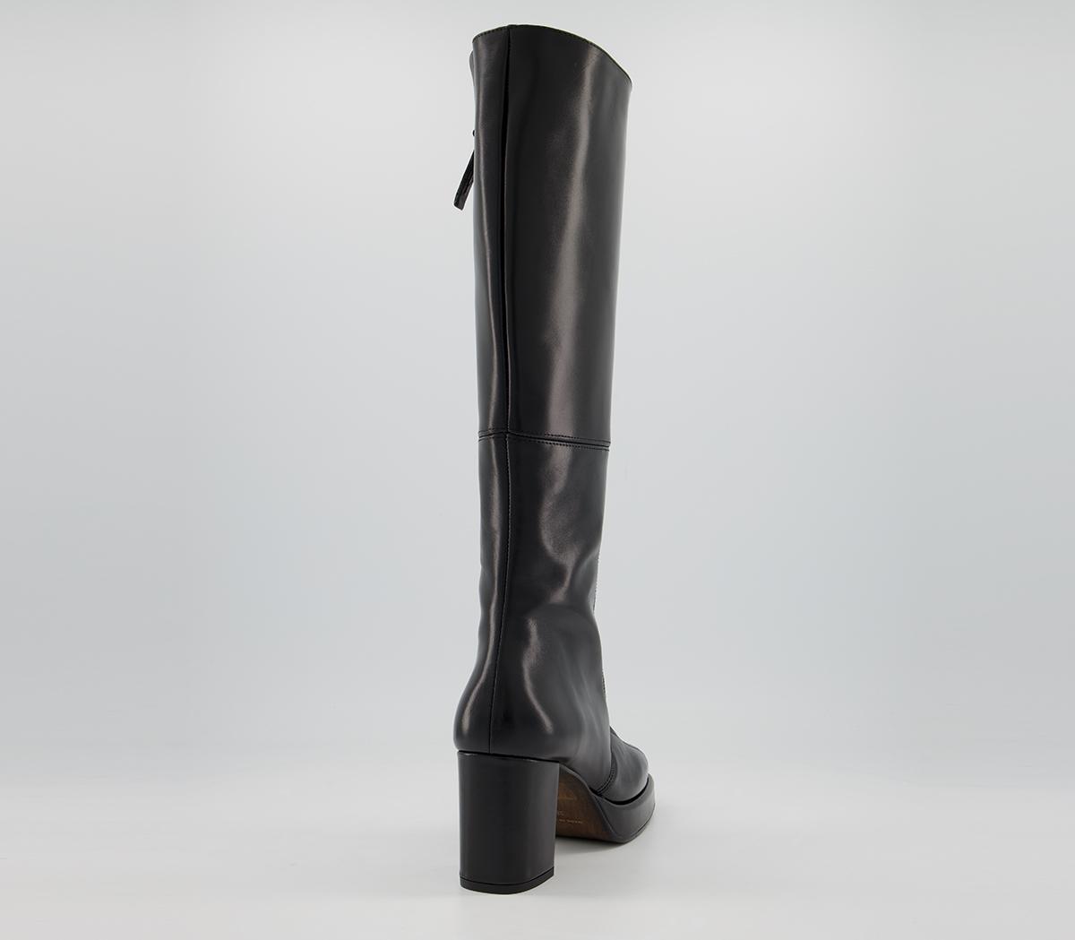 OFFICEKay Platform Knee BootsBlack Leather