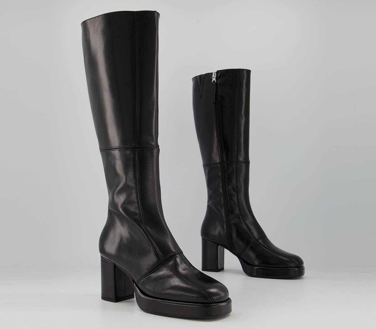 OFFICEKay Platform Knee BootsBlack Leather