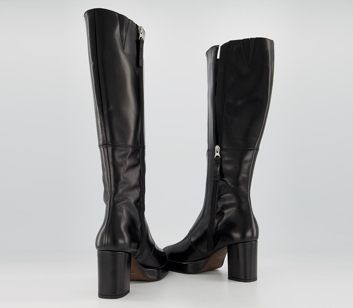OFFICEKay Platform Knee BootsBlack Leather