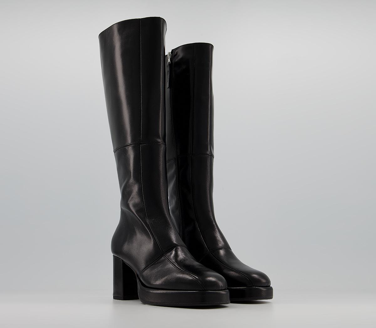 OFFICEKay Platform Knee BootsBlack Leather