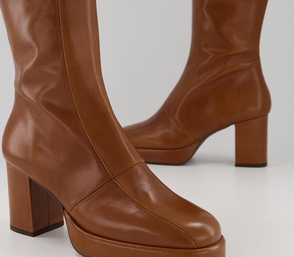 Office Kay Platform Knee Boots Tan Leather