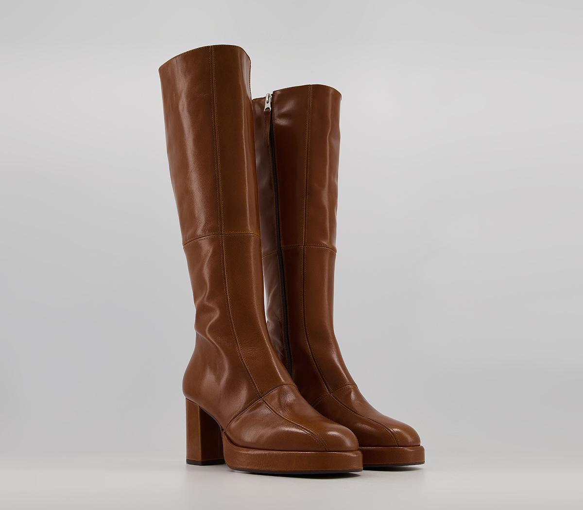 Office Kay Platform Knee Boots Tan Leather