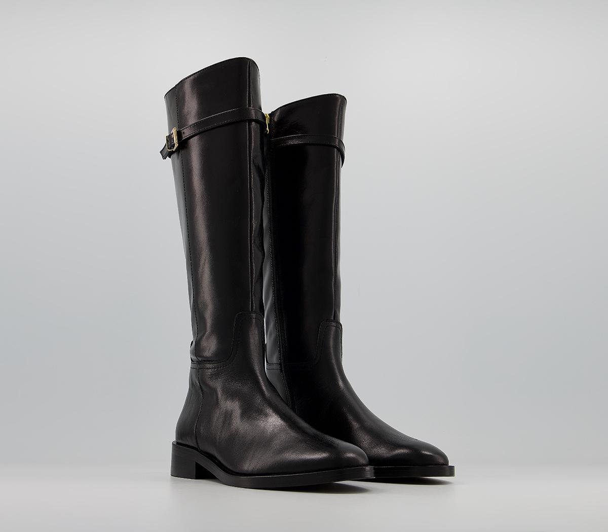 OFFICE Kiara Smooth Sole Clean Knee Boots Black Leather - Knee High Boots