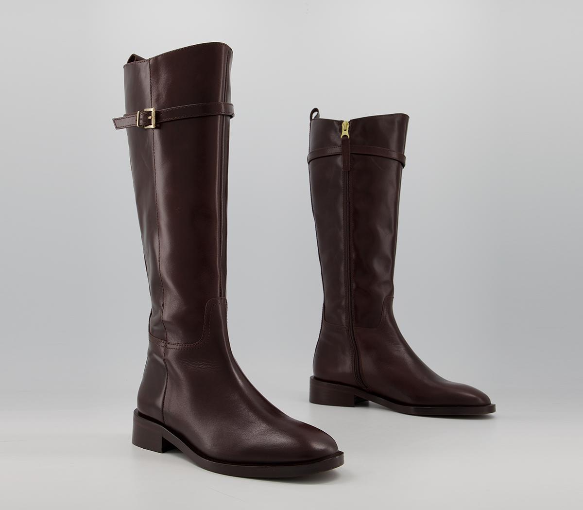 Office Kiara Smooth Sole Clean Knee Boots Office Kiara Smooth Sole Clean Knee Boots Chocolate Leather