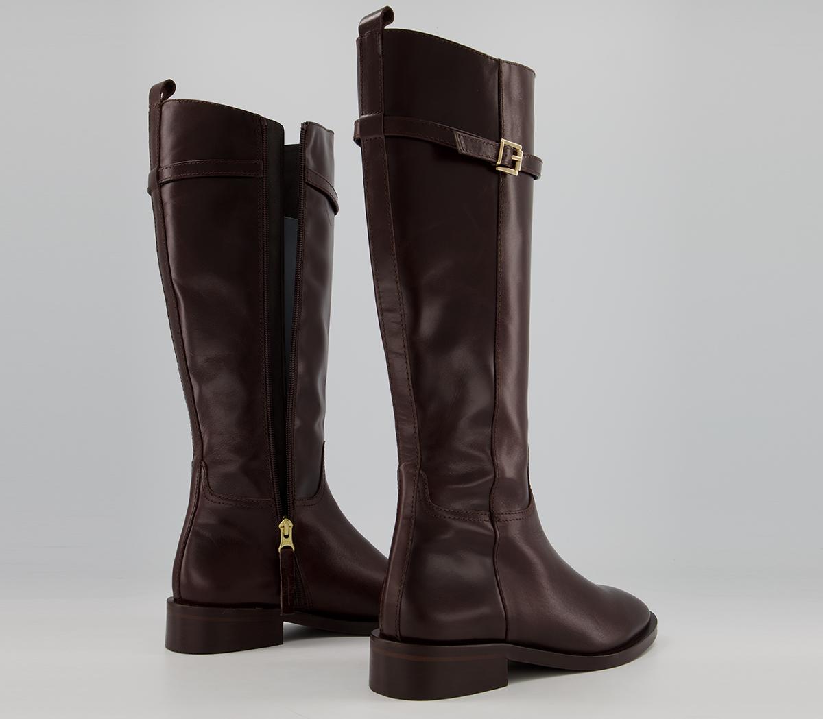Office Kiara Smooth Sole Clean Knee Boots Office Kiara Smooth Sole Clean Knee Boots Chocolate Leather