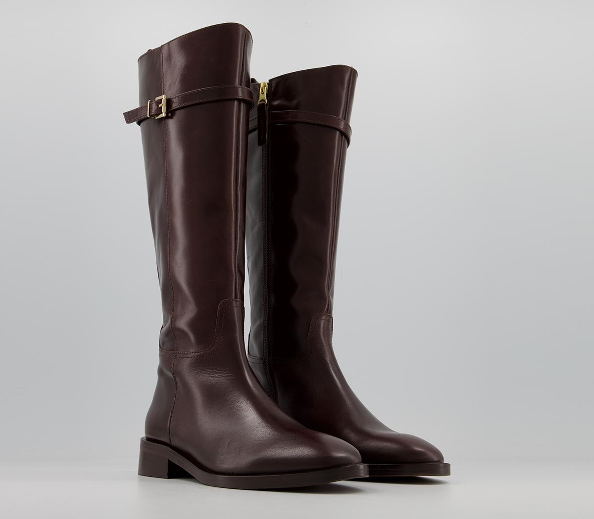Office Kiara Smooth Sole Clean Knee Boots Office Kiara Smooth Sole Clean Knee Boots Chocolate Leather