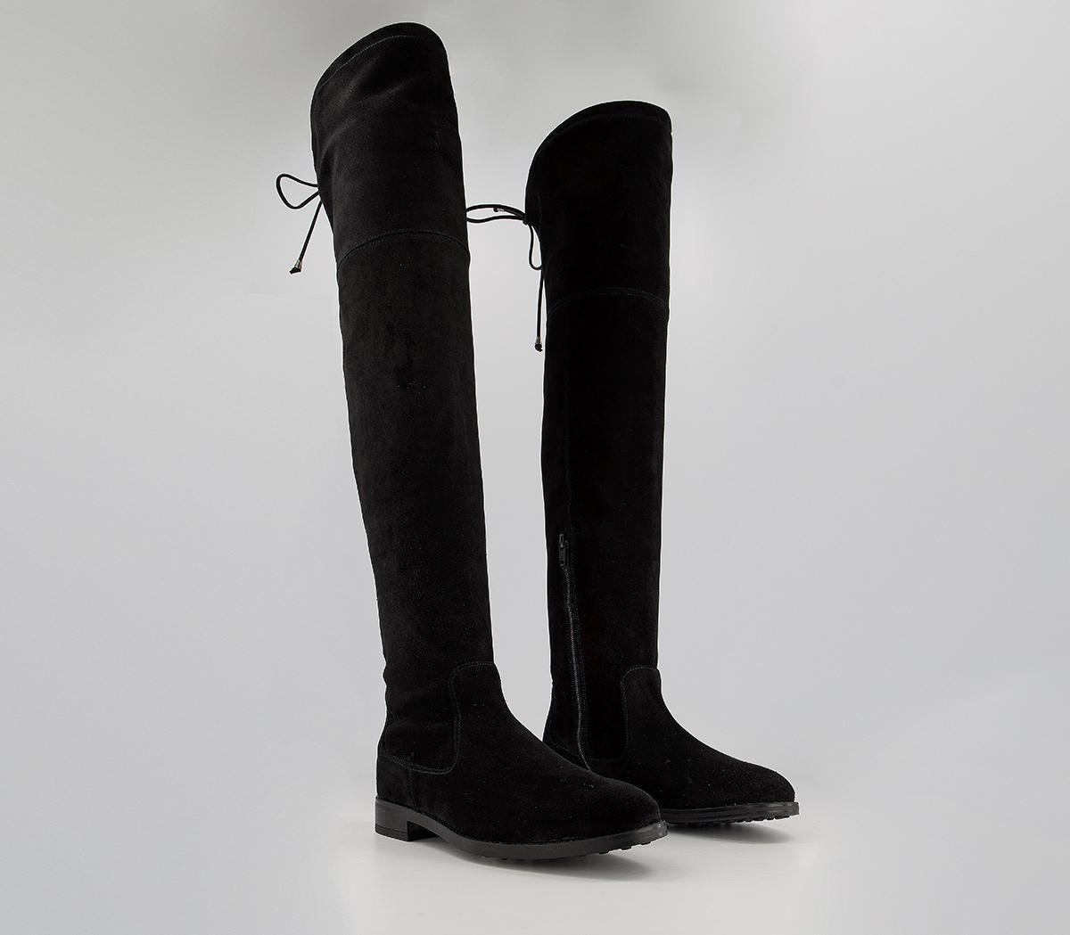 Office Keeper Flat Lace Back Knee Boots Office Keeper Flat Lace Back Knee Boots Black Suede