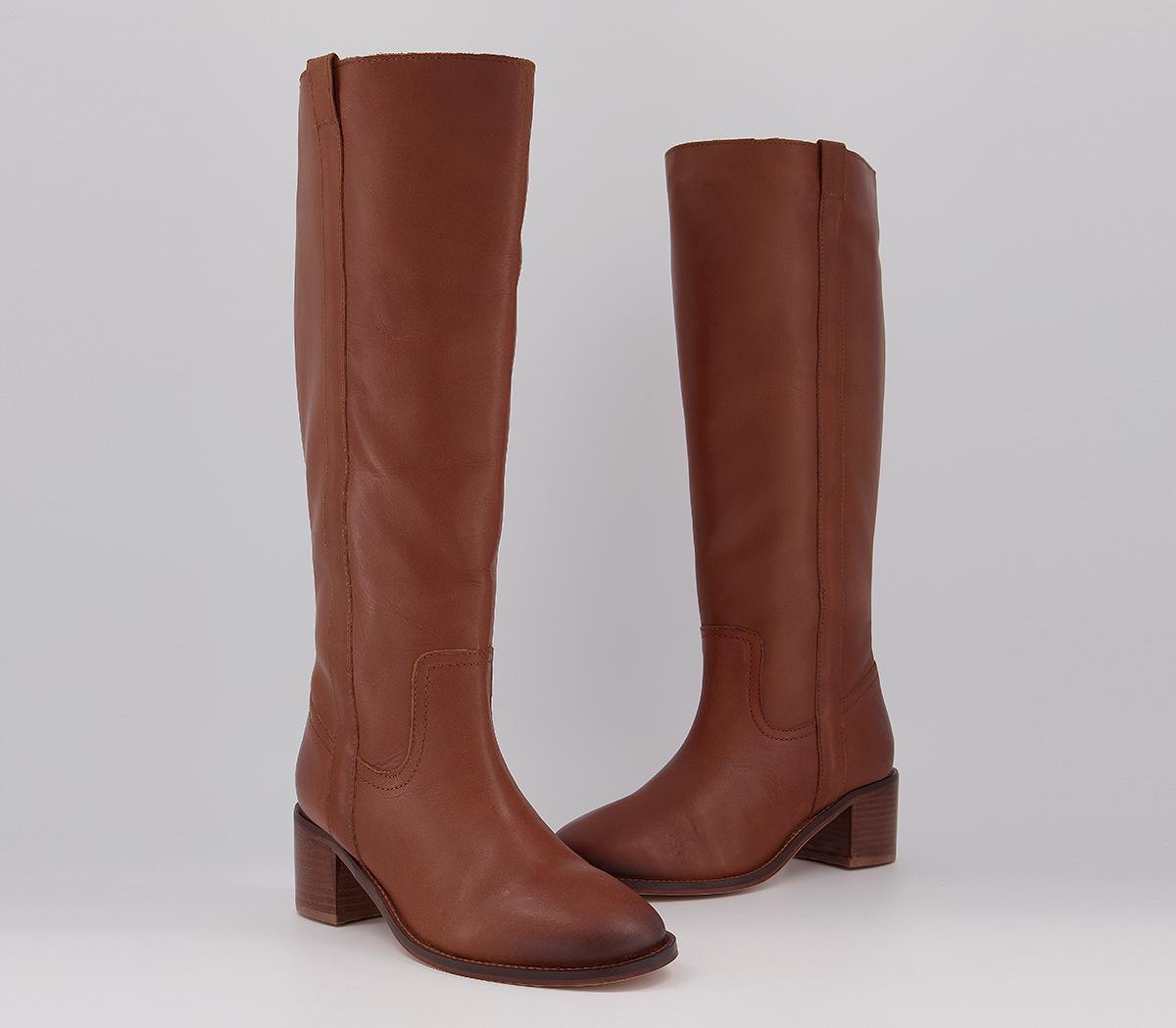 Office Kilter Block Heel Knee Boots Office Kilter Block Heel Knee Boots Tan Leather