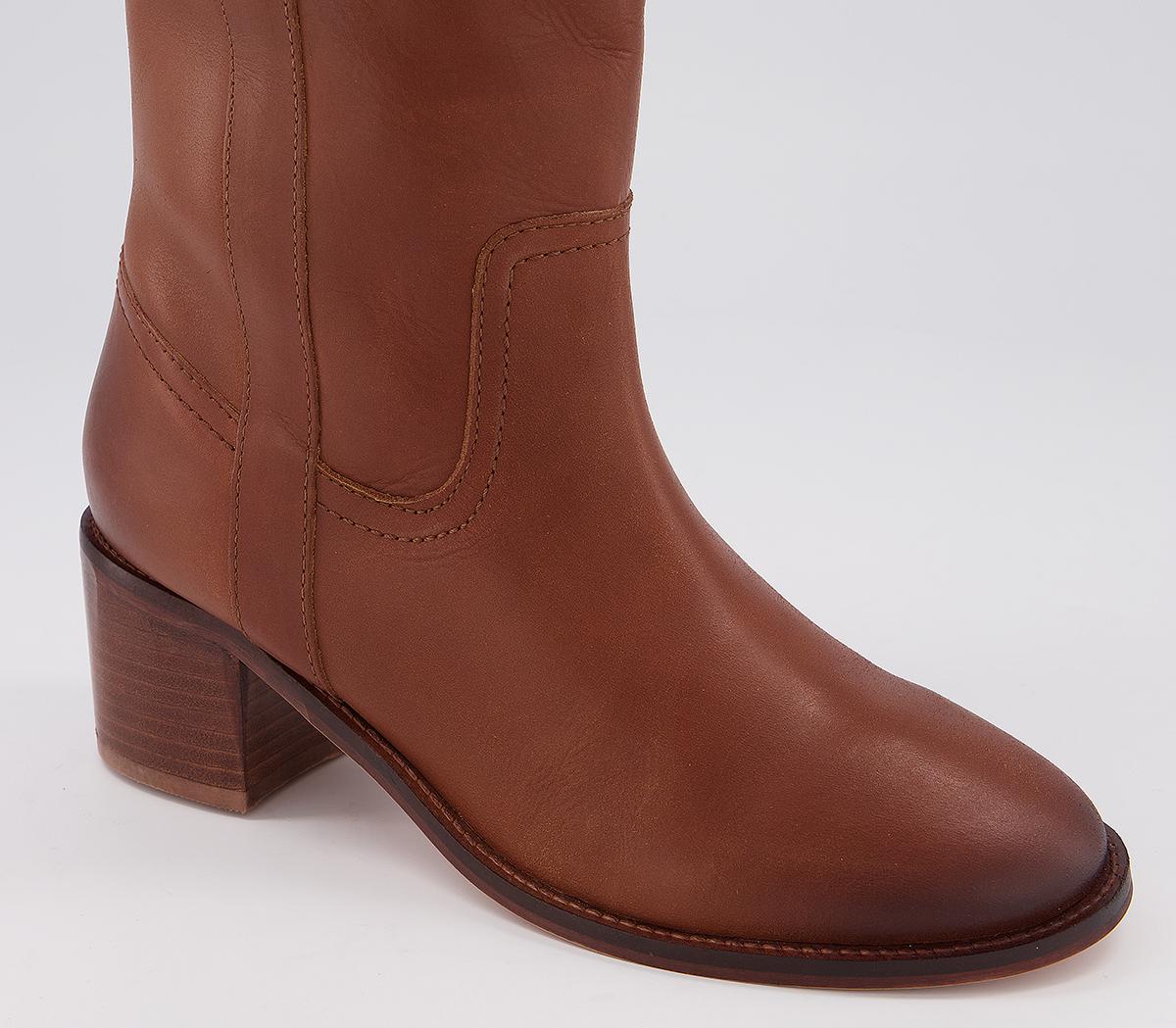 Office Kilter Block Heel Knee Boots Office Kilter Block Heel Knee Boots Tan Leather